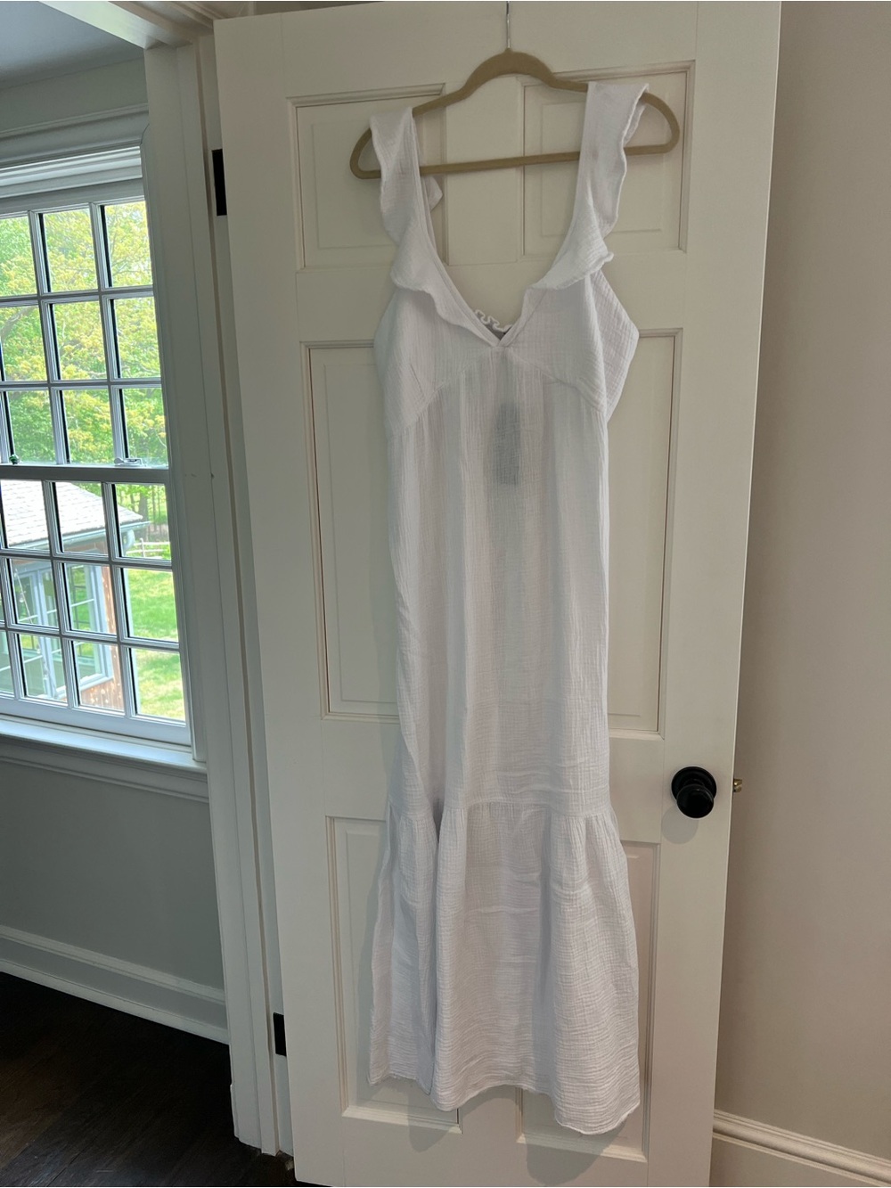 NWT White Gauze Ruffle Strap Maxi Dress / Cover Up